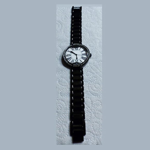 Swiss Bronzo Italia Bronze Shiny Bright Black and Crystal Wristwatch - Picture 1 of 4